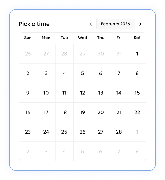 Pick a time calendar booking interface
