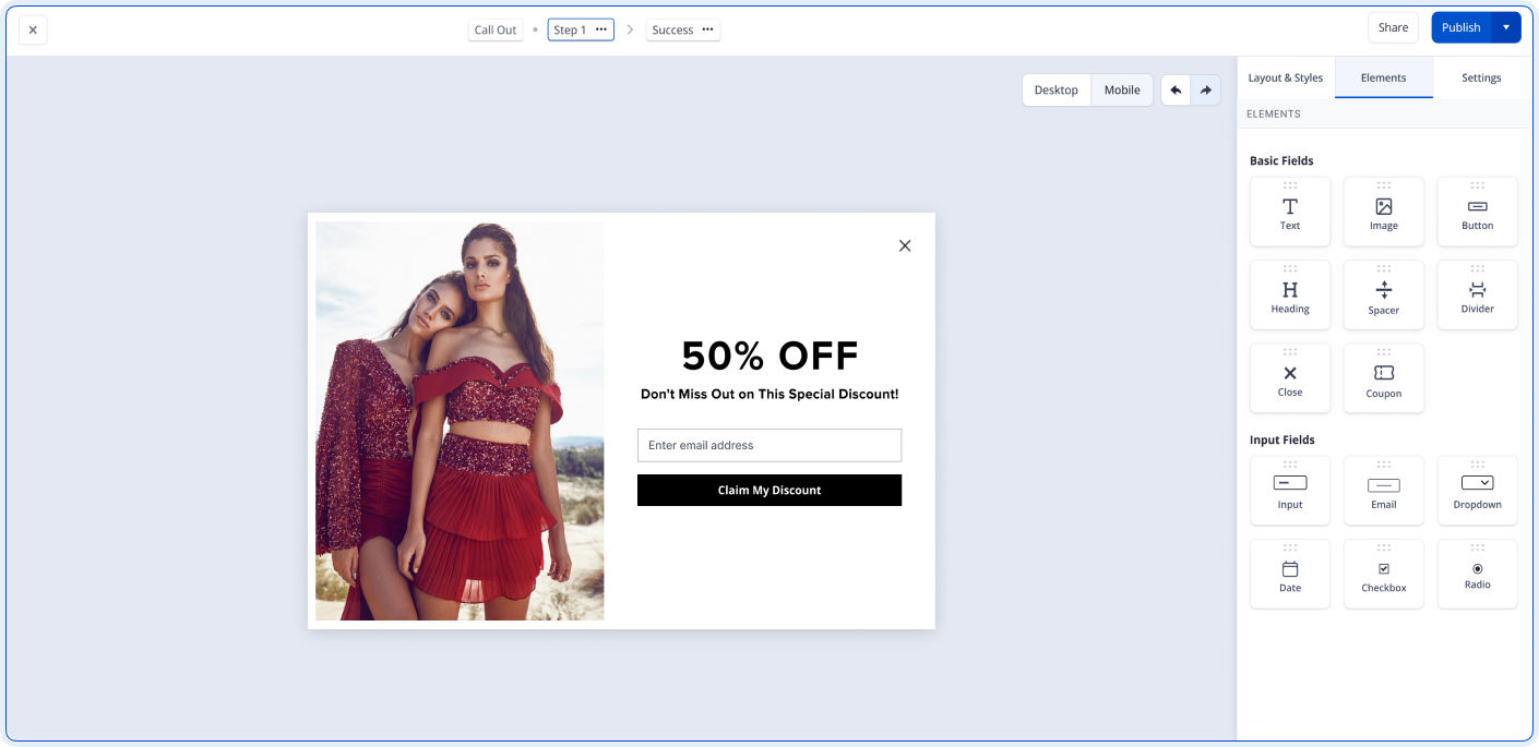 Email builder interface preview